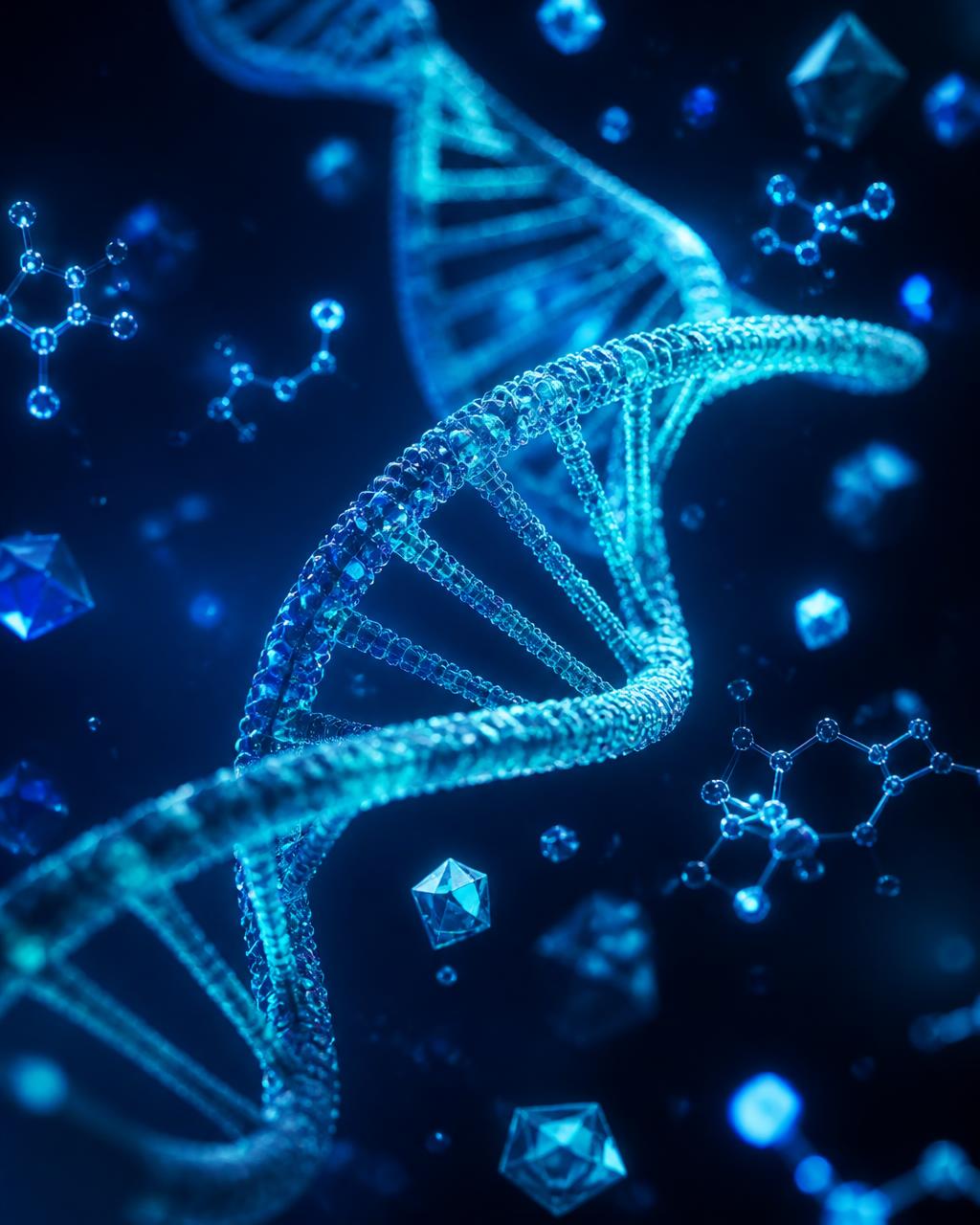 Abstrakt DNA-helix och molekylstruktur som symbol för Nordic Performances forskningsprodukter